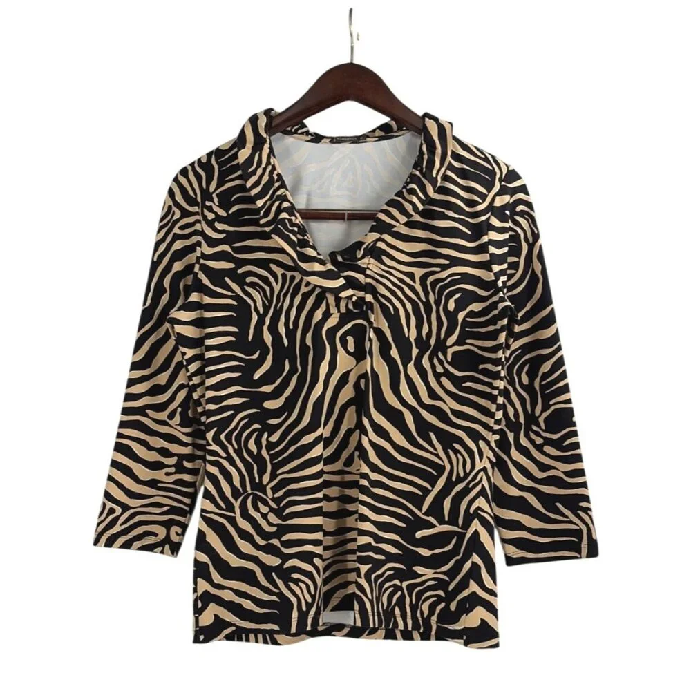 J. McLaughlin Durham Ruffle Neck Top Tiger Print Catalina Cloth Womens Medium